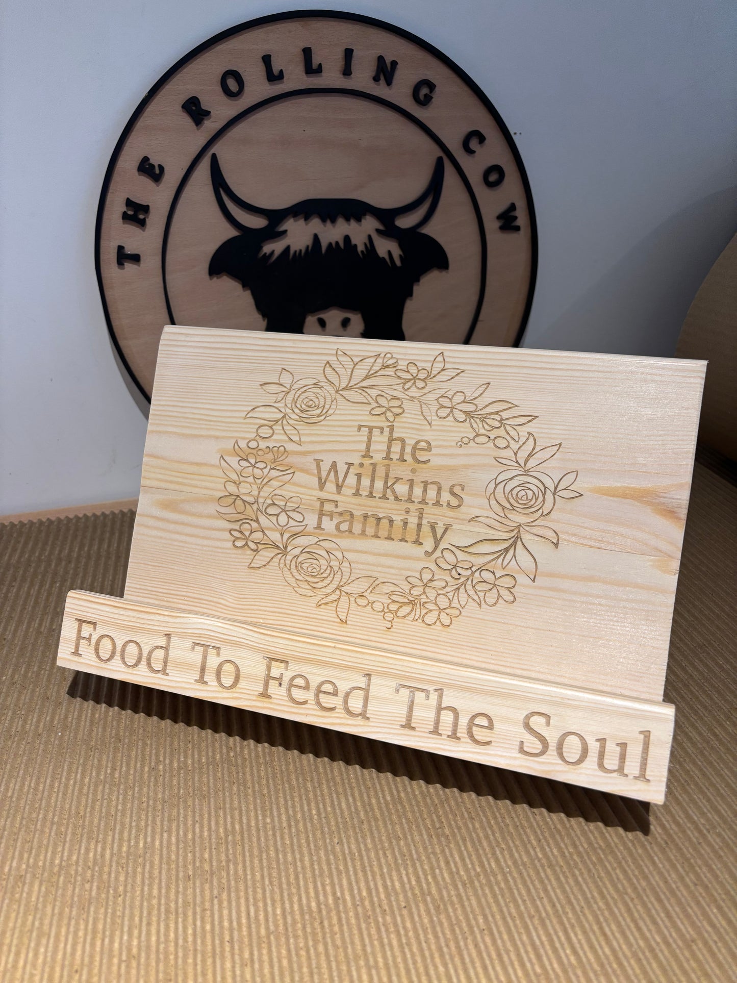 Engraved Wooden Cookbook Cook Book Stand The Rolling Cow