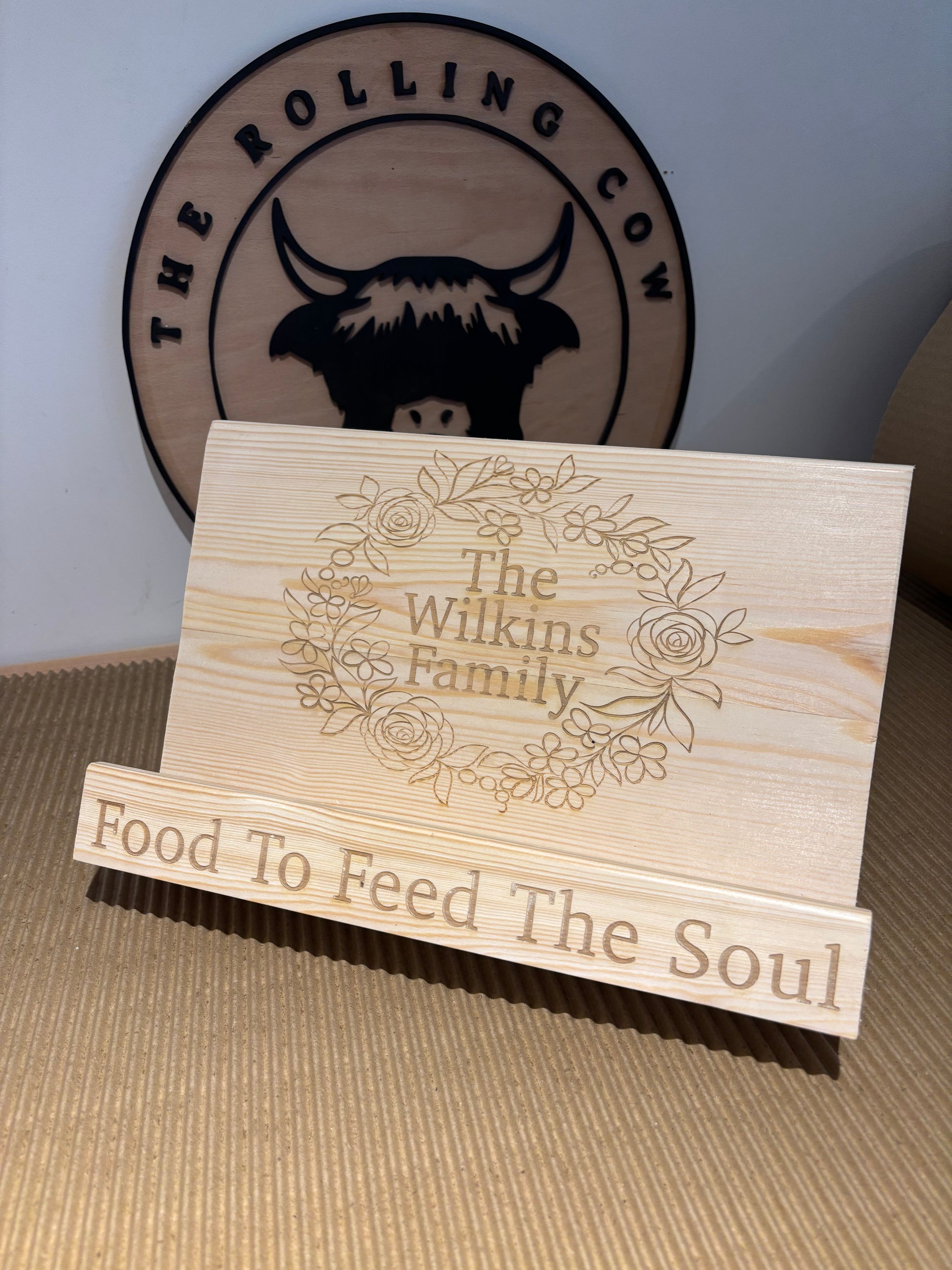 Engraved Wooden Cookbook Cook Book Stand The Rolling Cow