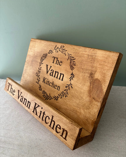 Engraved Wooden Cookbook Stand The Rolling Cow