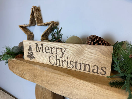 Merry Christmas Oak Engraved Christmas Wooden Sign