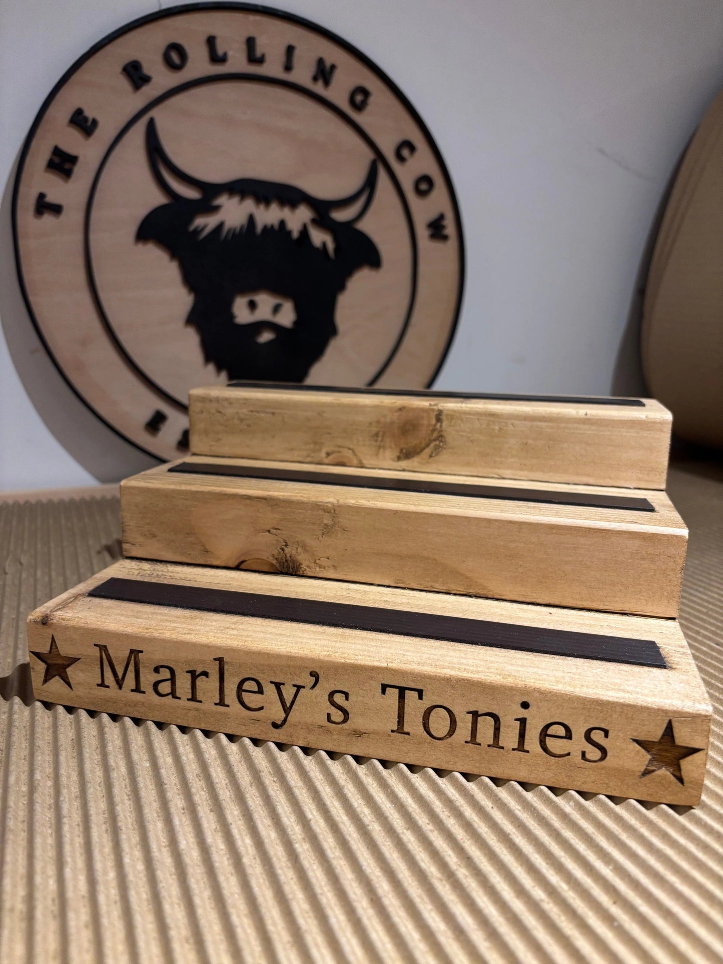 Small Engraved Tonies Character Shelf Stand The Rolling Cow