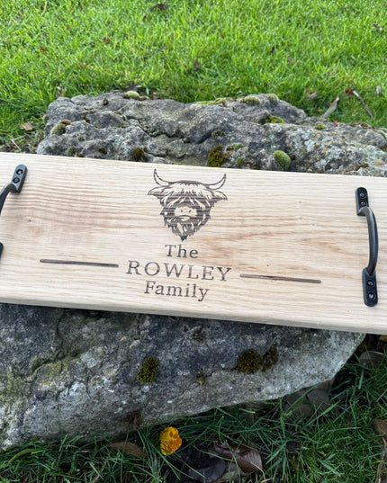 Personalised Oak Handle Serving Board The Rolling Cow