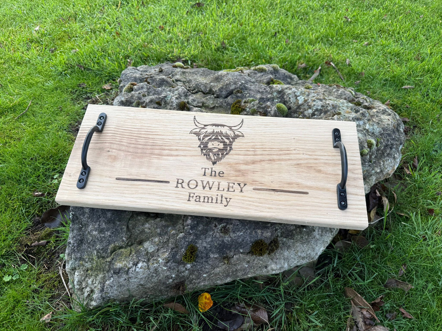 Personalised Oak Handle Serving Board The Rolling Cow