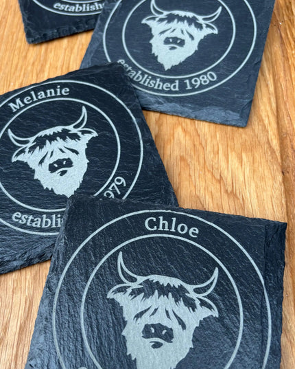 Slate Coaster Highland Cow Design The Rolling Cow