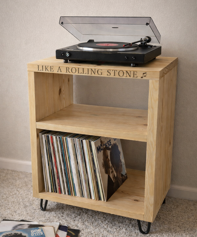 Handmade Personalised Turntable Stand with Vinyl Record Storage