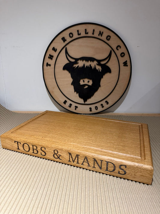 Engraved Solid Oak Wood Large Chopping Board