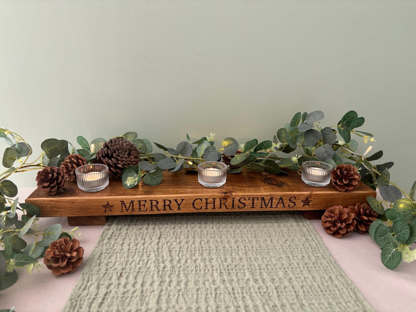 Merry Christmas Engraved Wooden Table Centrepiece