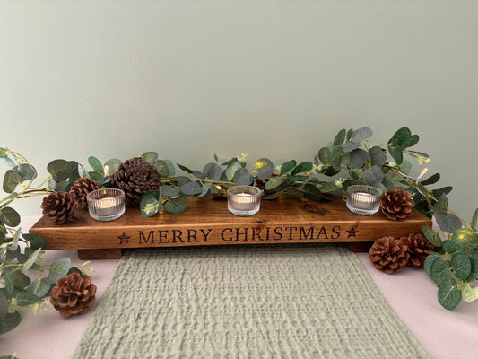 Merry Christmas Engraved Wooden Table Centrepiece