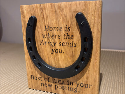 Personalised Anniversary Wedding Iron Horseshoe Oak Engraved Plaque The Rolling Cow