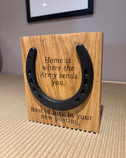 Personalised Anniversary Wedding Iron Horseshoe Oak Engraved Plaque The Rolling Cow