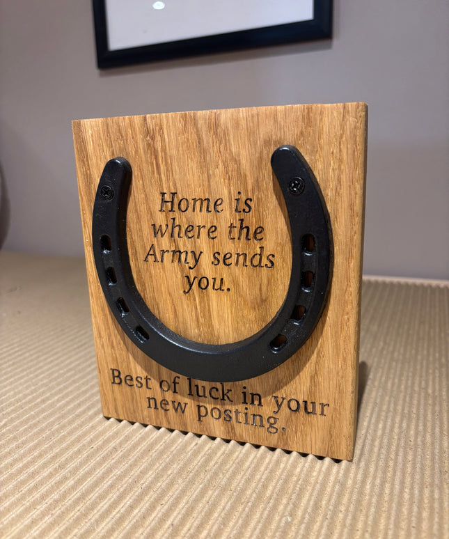 Personalised Anniversary Wedding Iron Horseshoe Oak Engraved Plaque The Rolling Cow