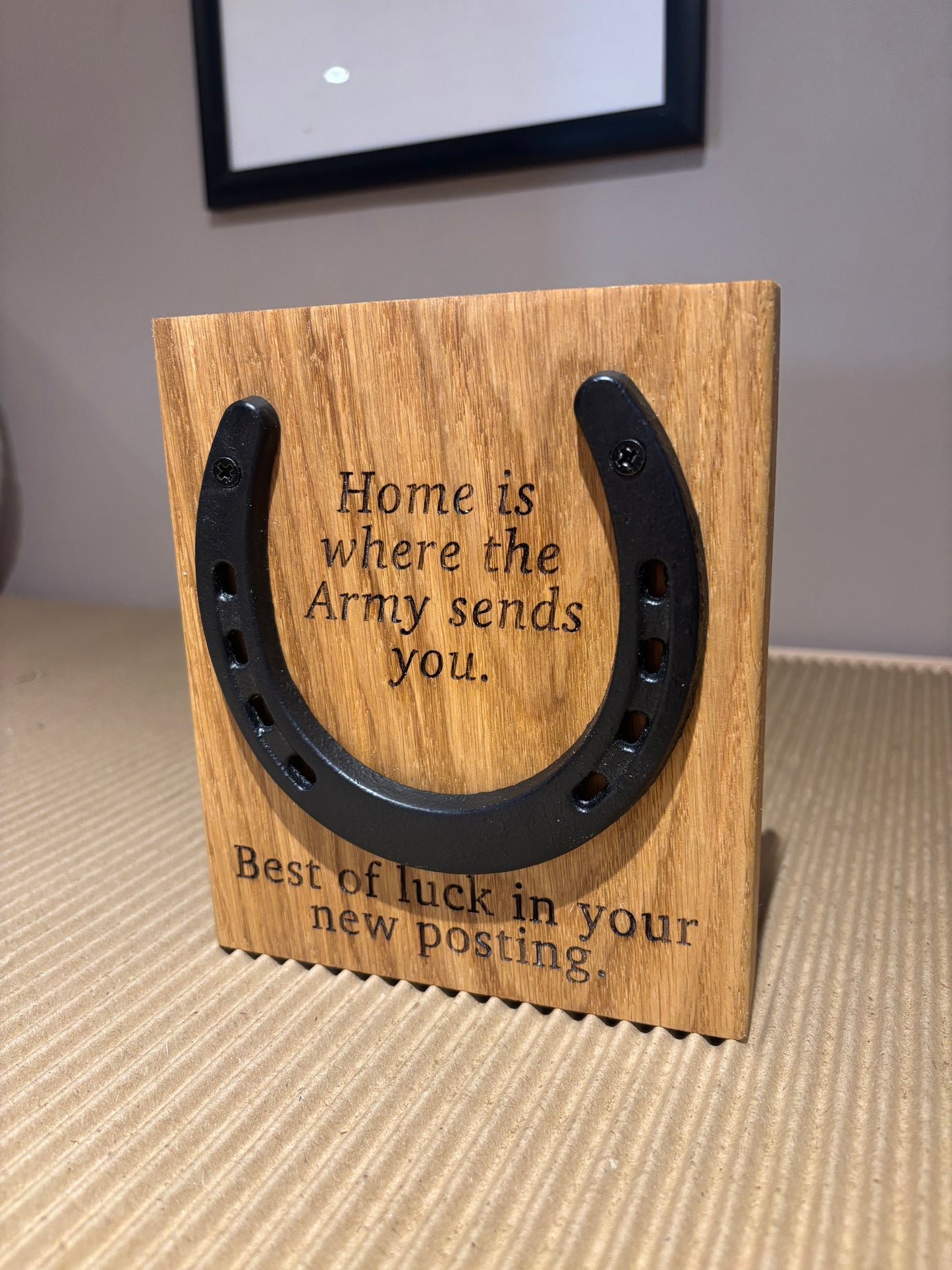 Personalised Anniversary Wedding Iron Horseshoe Oak Engraved Plaque The Rolling Cow