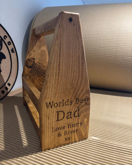 Engraved Wooden Drinks Caddy The Rolling Cow