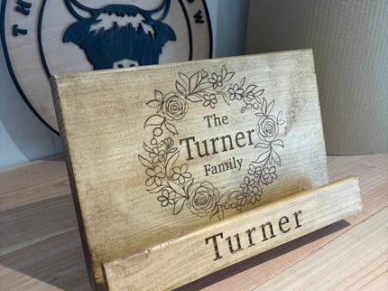 Engraved Wooden Cookbook Stand The Rolling Cow