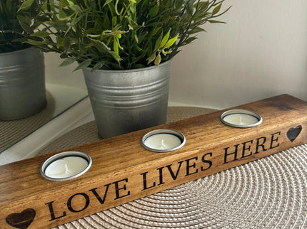 ‘Love Lives Here’ Tea Light Candle Holder The Rolling Cow