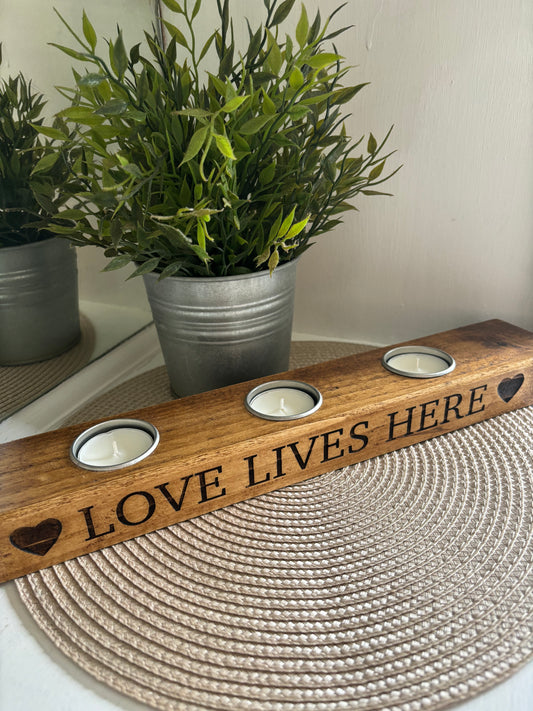 ‘Love Lives Here’s Tea Light Candle Holder