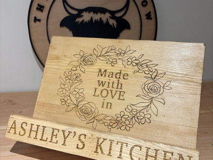Engraved Wooden Cookbook Stand The Rolling Cow