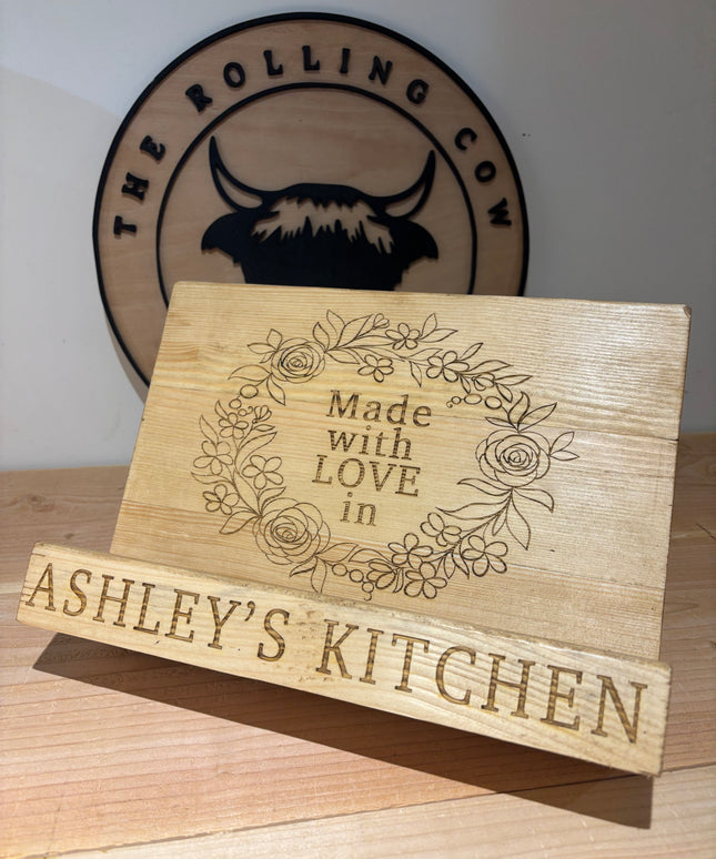Engraved Wooden Cookbook Stand The Rolling Cow