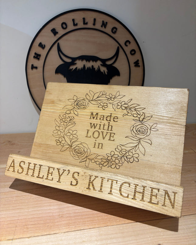 Engraved Wooden Cookbook Stand The Rolling Cow
