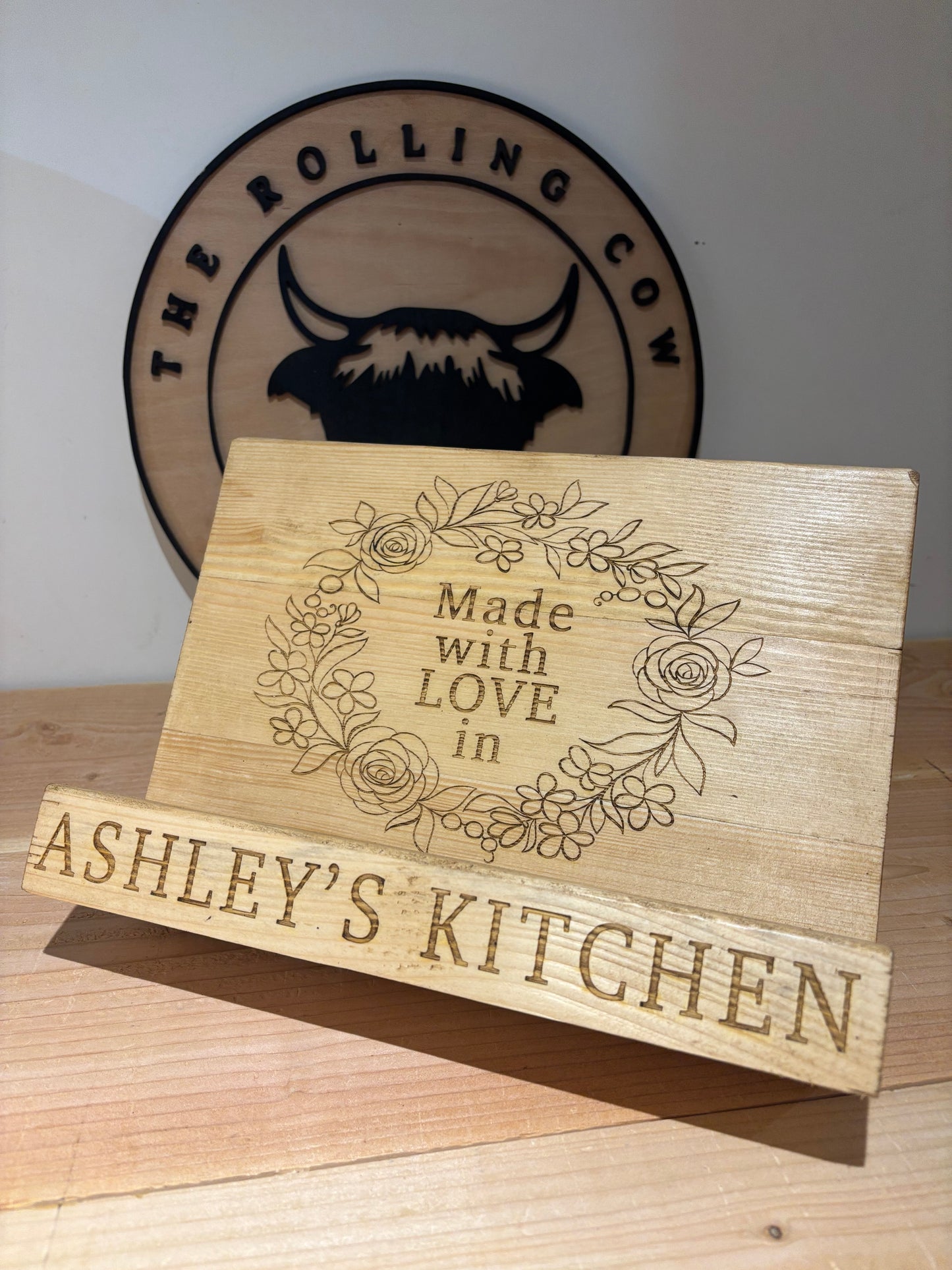 Engraved Wooden Cookbook Stand The Rolling Cow