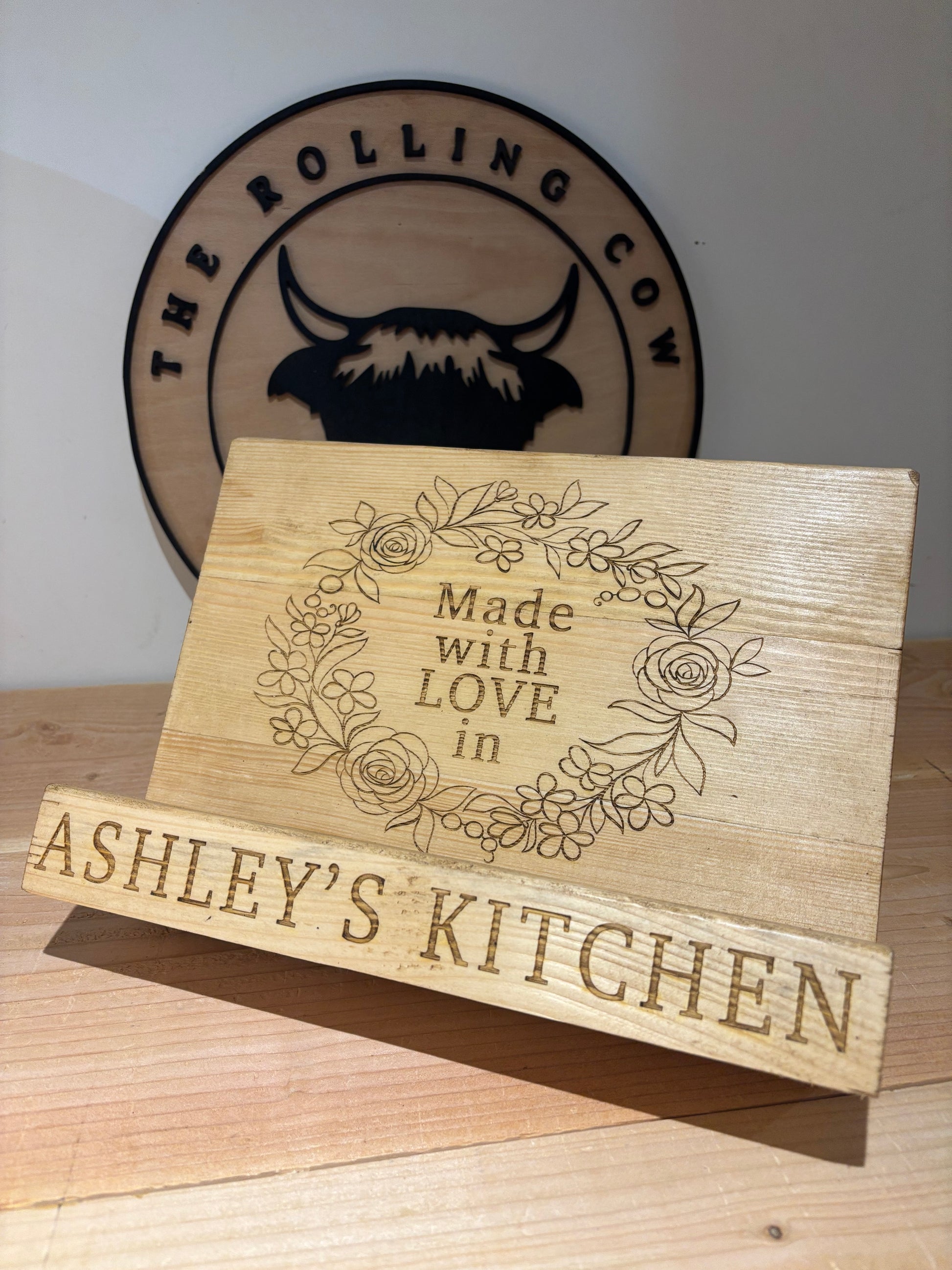 Engraved Wooden Cookbook Stand The Rolling Cow