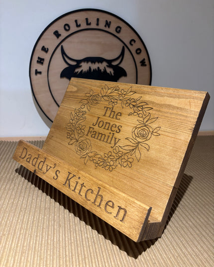 Engraved Wooden Cookbook Stand The Rolling Cow