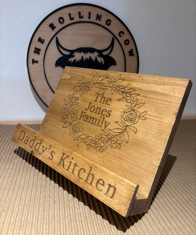 Engraved Wooden Cookbook Stand The Rolling Cow