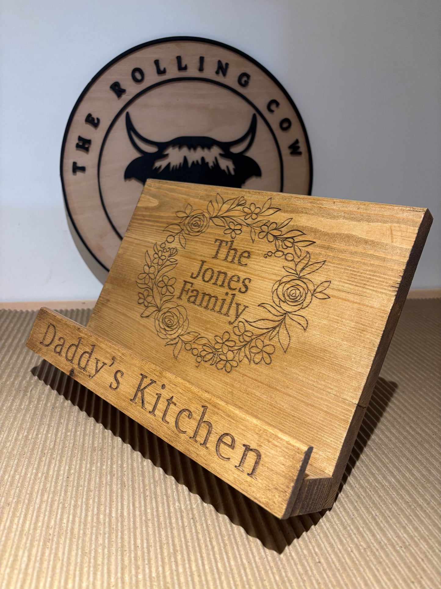 Engraved Wooden Cookbook Stand The Rolling Cow