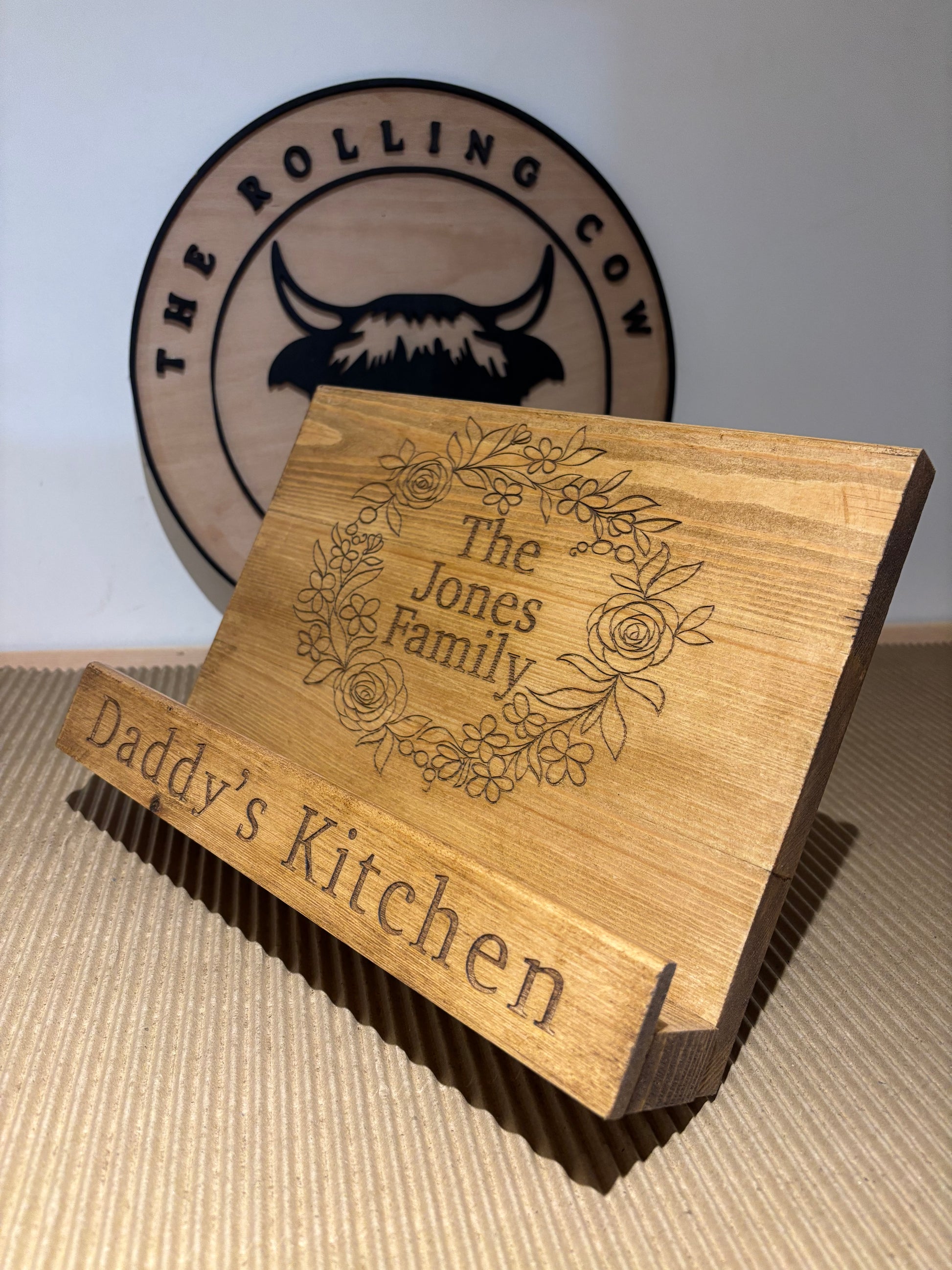 Engraved Wooden Cookbook Stand The Rolling Cow