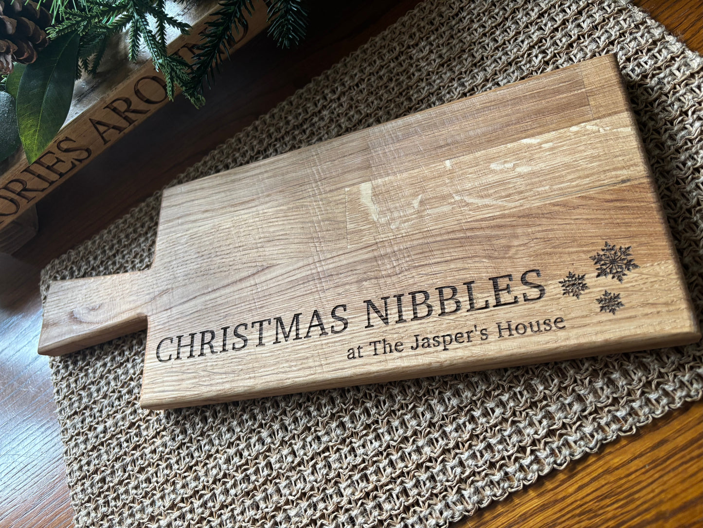 Personalised Block Oak Christmas Nibbles Paddle Board