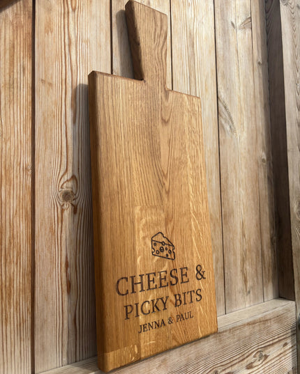 Personalised Block Oak Christmas Cheese  and Picky Bits Paddle Board The Rolling Cow