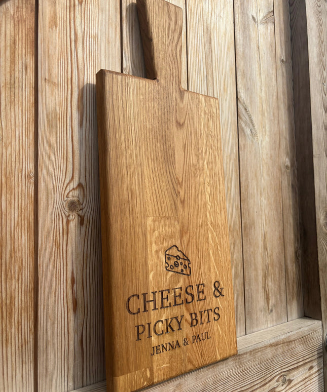 Personalised Block Oak Christmas Cheese  and Picky Bits Paddle Board The Rolling Cow
