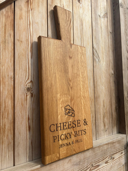 Personalised Block Oak Christmas Cheese  and Picky Bits Paddle Board The Rolling Cow