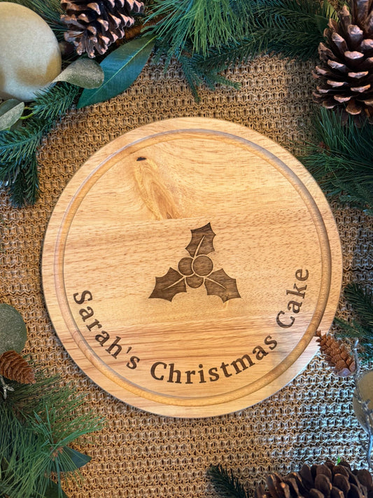 Personalised Round Christmas Cake Chopping Board Display Board
