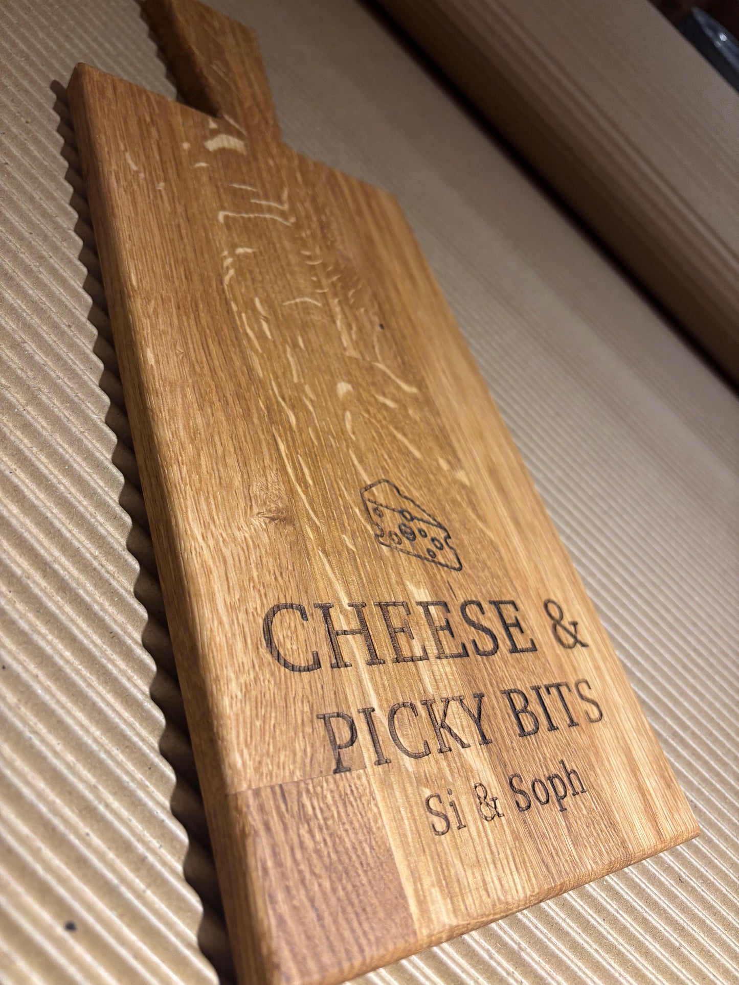 Personalised Block Oak Christmas Cheese  and Picky Bits Paddle Board The Rolling Cow