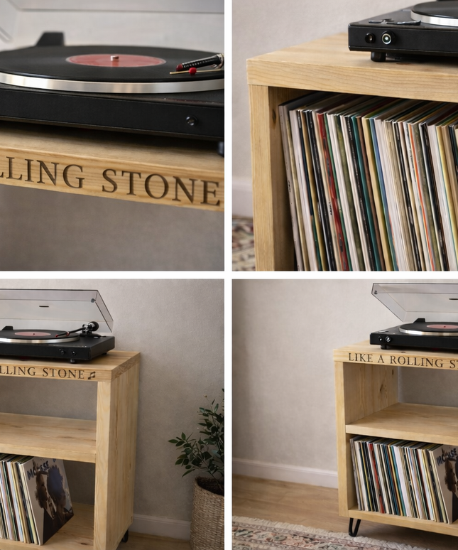 Handmade Personalised Turntable Stand with Vinyl Record Storage