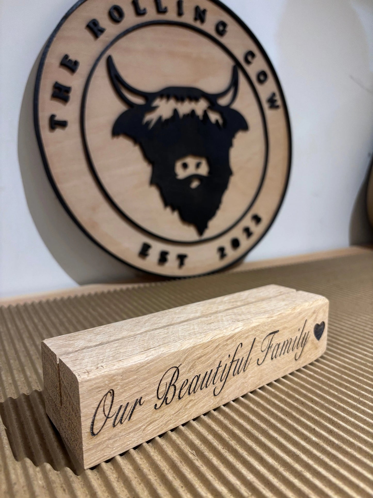 Engraved Oak Photo Block The Rolling Cow