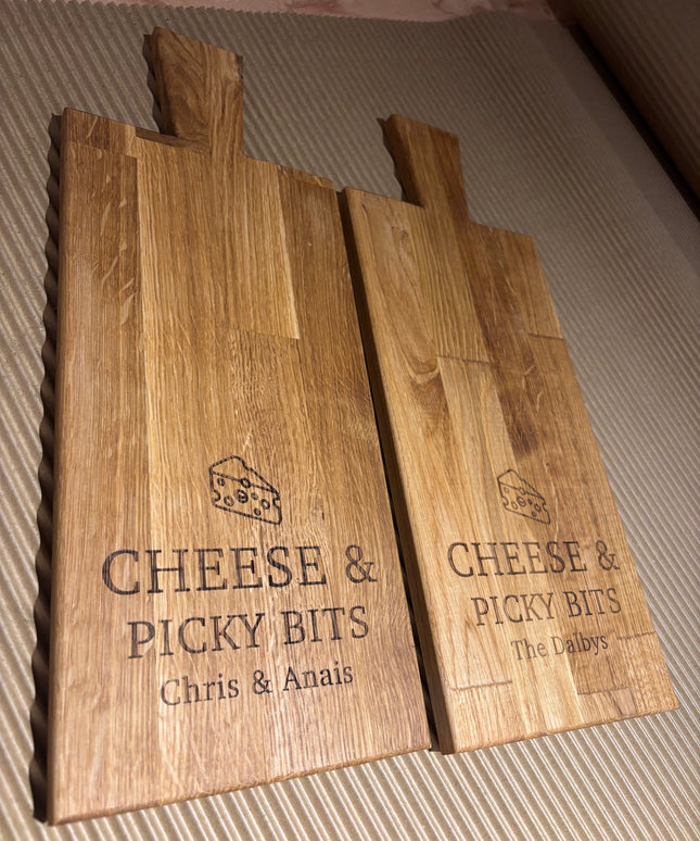 Personalised Block Oak Christmas Cheese  and Picky Bits Paddle Board The Rolling Cow
