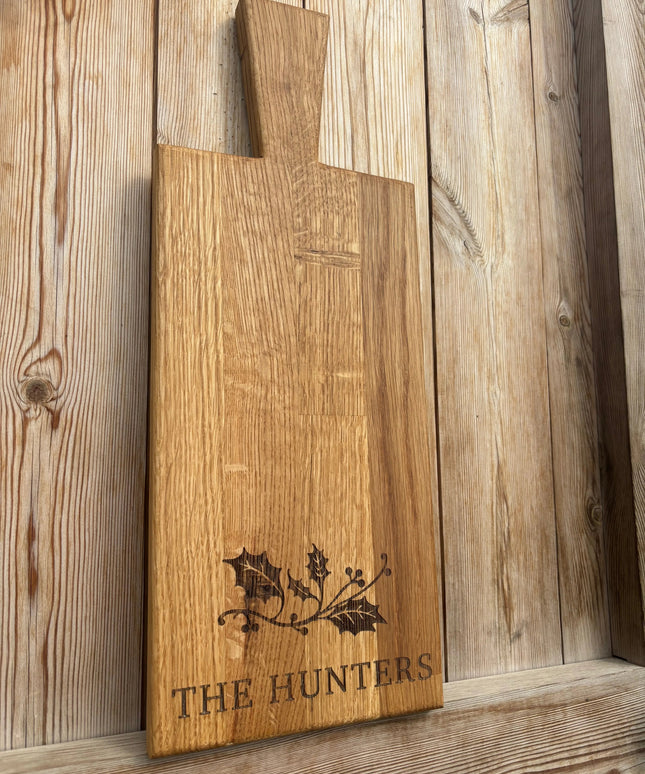 Personalised Block Oak Christmas Holly Paddle Board The Rolling Cow