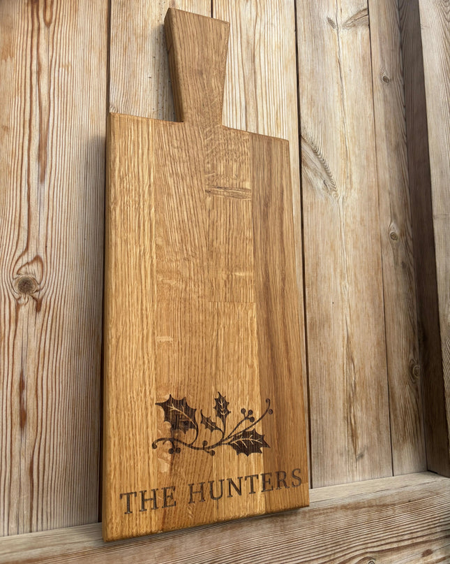 Personalised Block Oak Christmas Holly Paddle Board The Rolling Cow