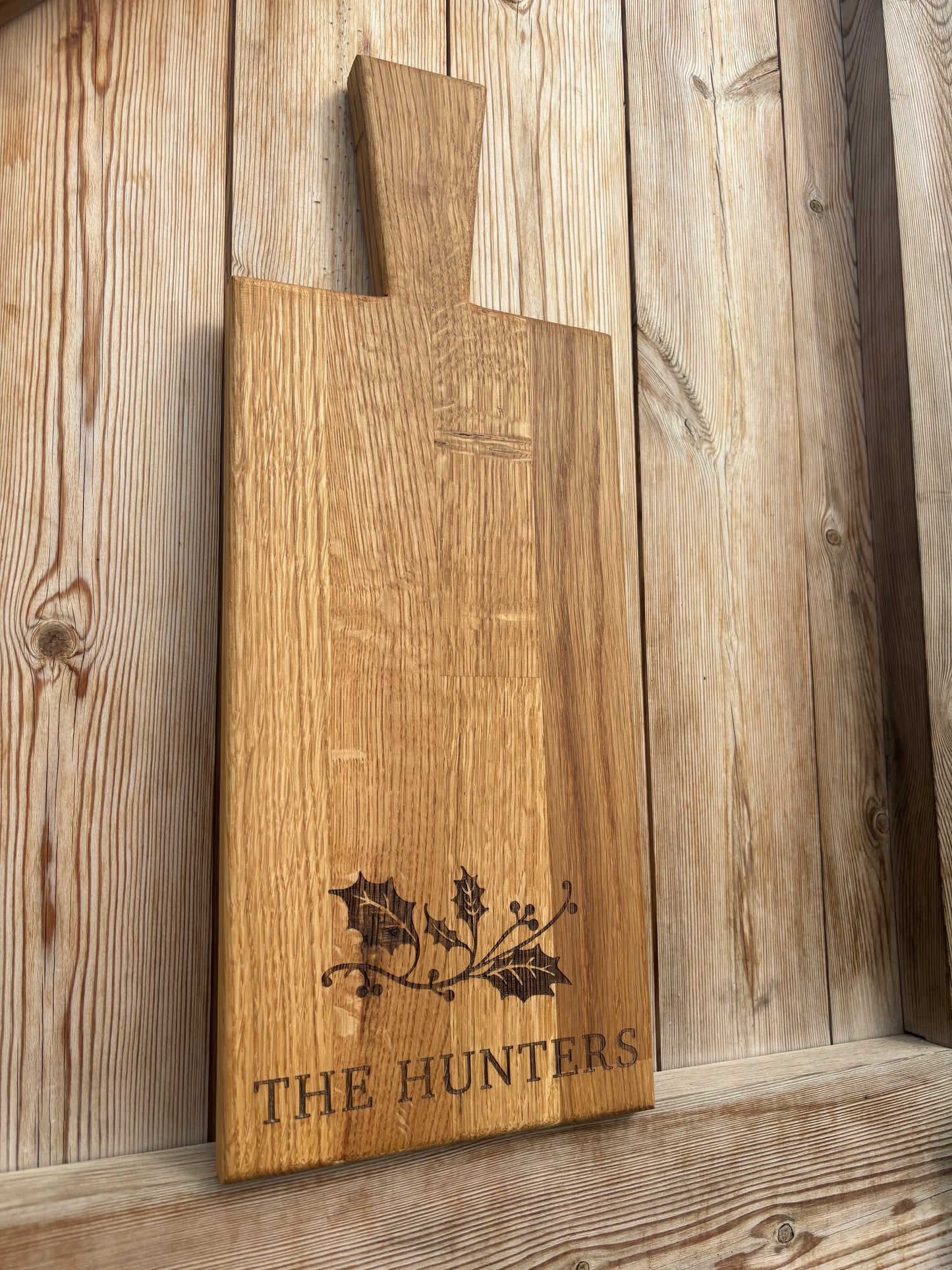 Personalised Block Oak Christmas Holly Paddle Board