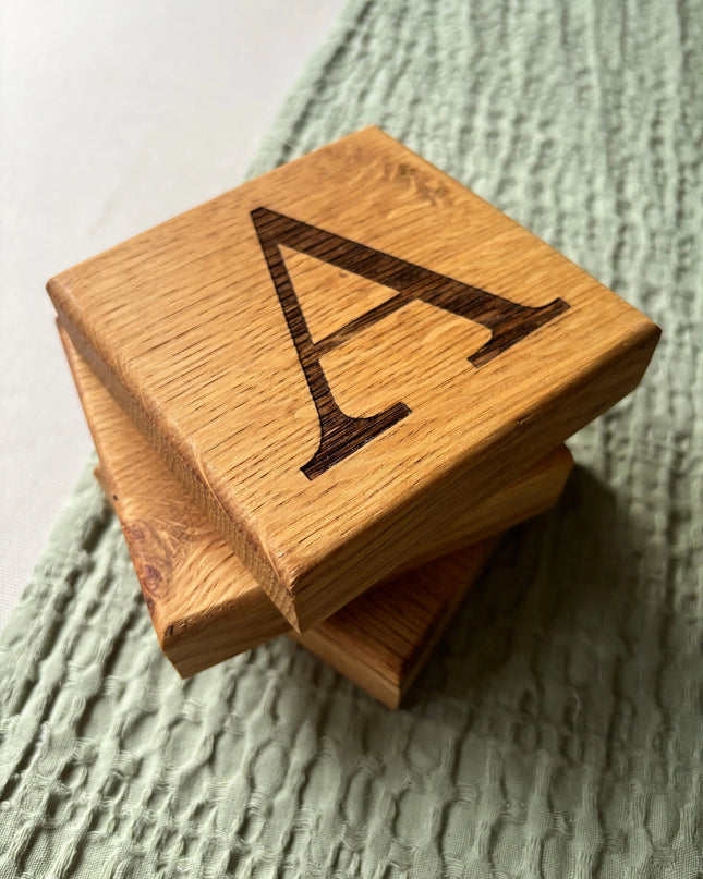 Oak Initial Coaster The Rolling Cow