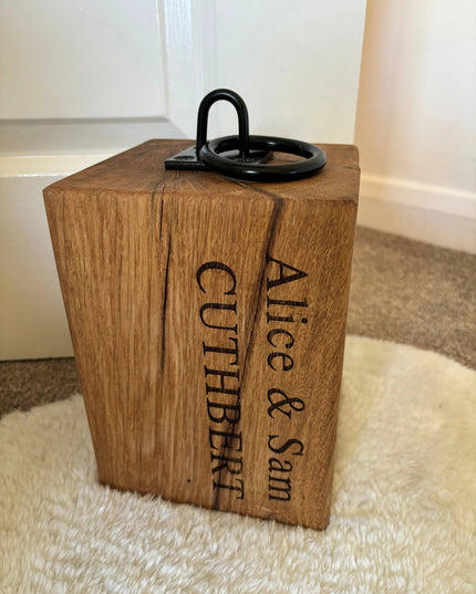 Engraved Oak Doorstop The Rolling Cow