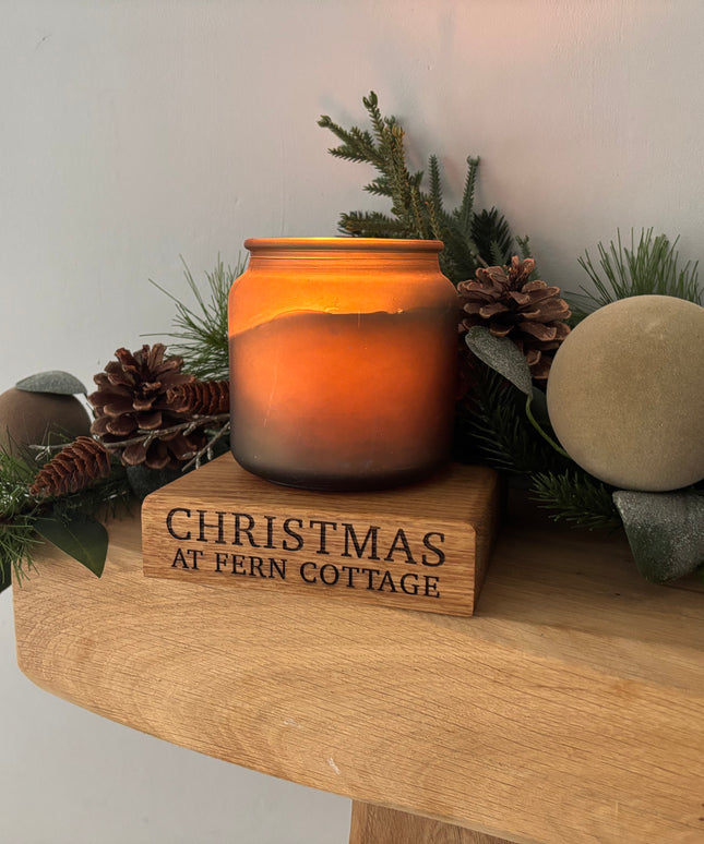 Engraved Oak Candle Block Holder Stand