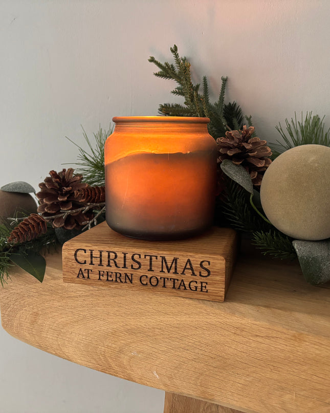Engraved Oak Candle Block Holder Stand