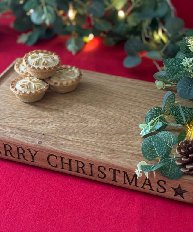 Engraved Solid Oak Christmas Chopping Board The Rolling Cow