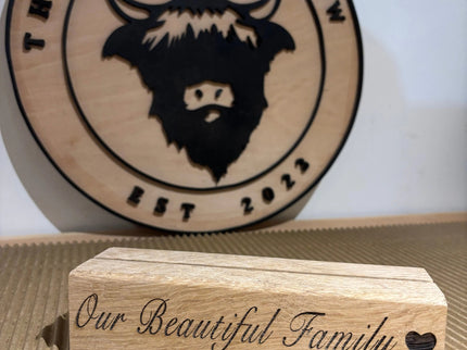 Engraved Oak Photo Block The Rolling Cow