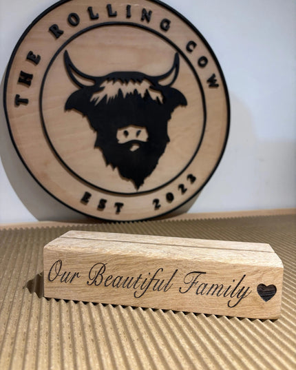Engraved Oak Photo Block The Rolling Cow
