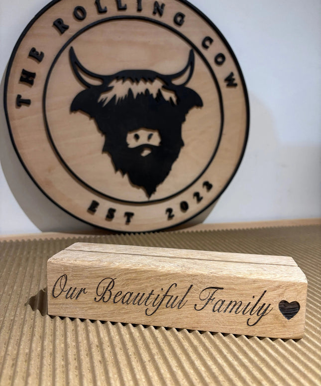 Engraved Oak Photo Block The Rolling Cow
