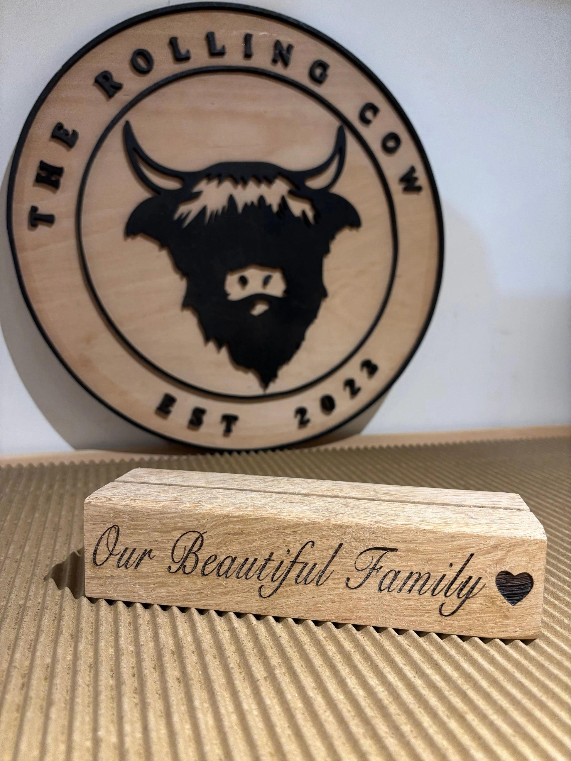 Engraved Oak Photo Block The Rolling Cow